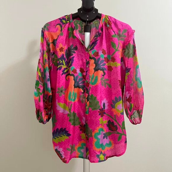 NWOT Johnny Was Martijn Silk Long Sleeves Pink Button Blouse Shirt Size S - Picture 2 of 16